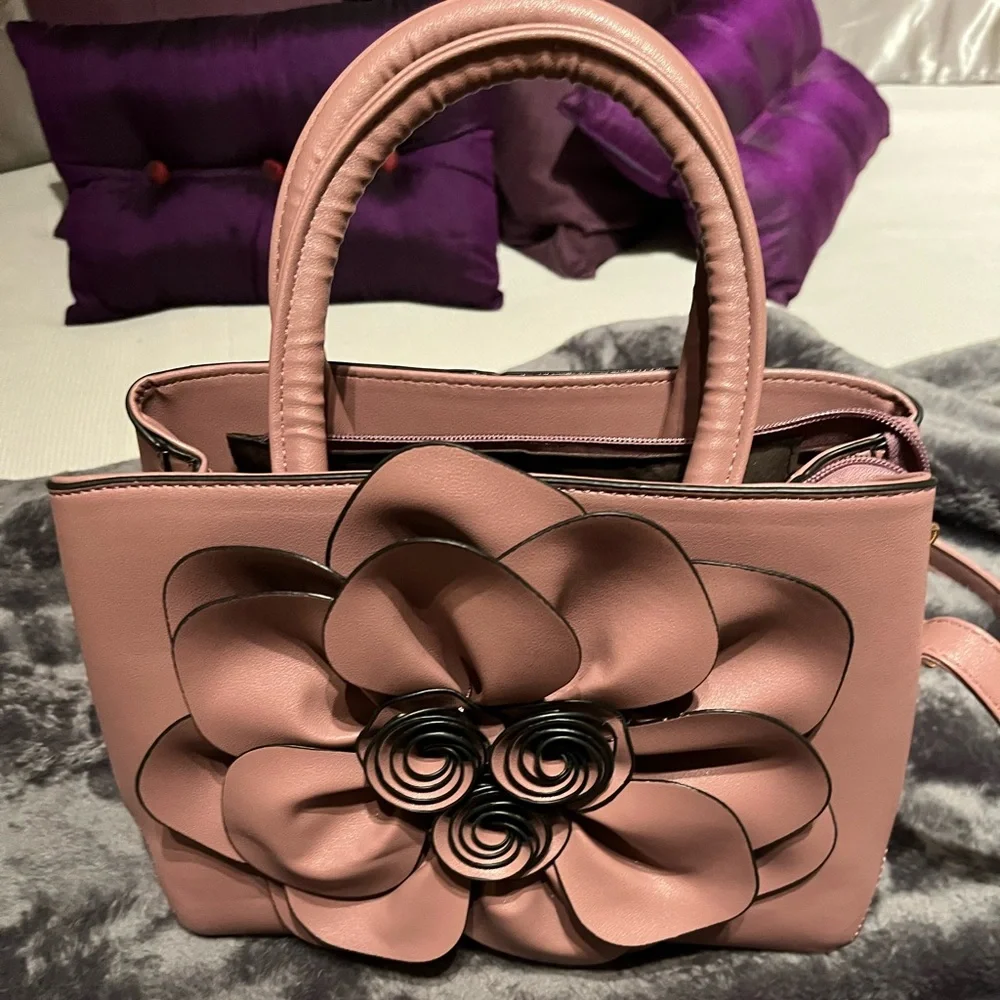 Mauve Floral Satchel Handbag